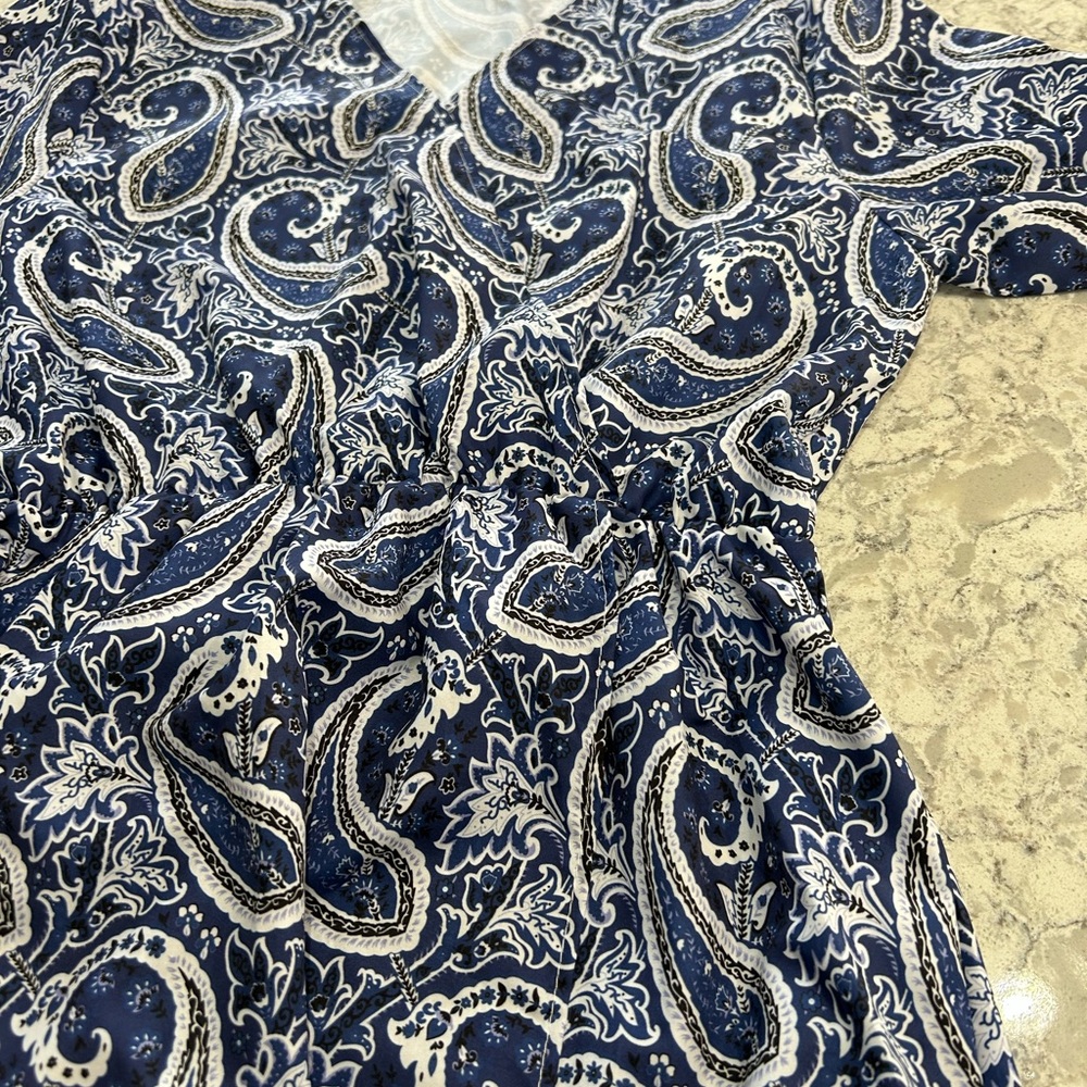 Blue Paisley Maxi Dress with Brown Belt. Wrap skirt. - Picture 4 of 5